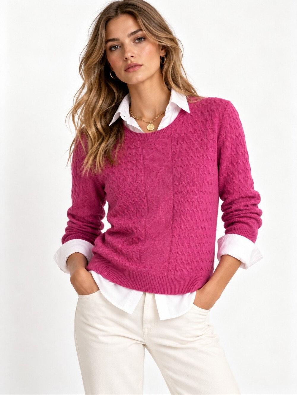 Karen Scott Sweater Cable Knit cotton Pink